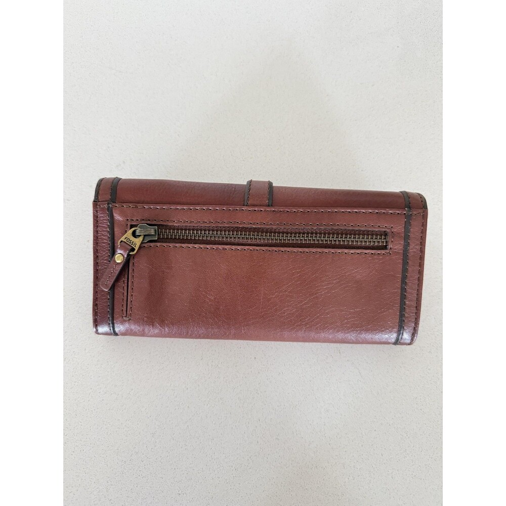 Fossil Wallet Womens Brown Leather Trifold Organizer ID Card Zip Pocket - Picture 2 of 3